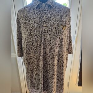 Patterned Button-Up Shirt with Logo